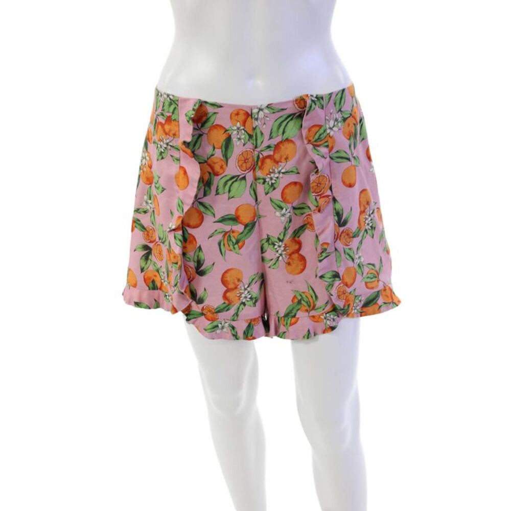 Finders Womens Orange Floral Print Zippered Ruffled Short Shorts Pink Size M